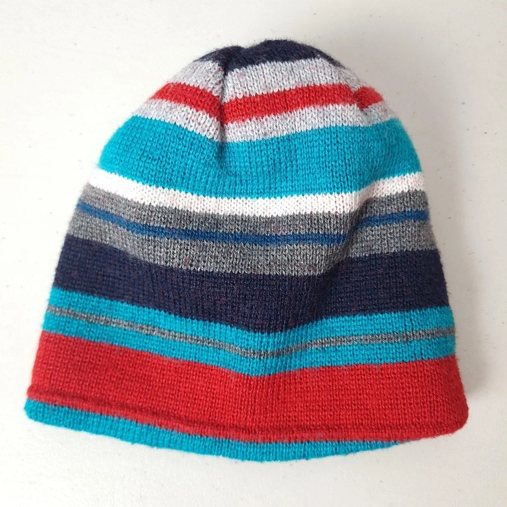 Smartwool Hat Beanie Baby Infant One Size Blue Red Striped Reversible Wool Knit